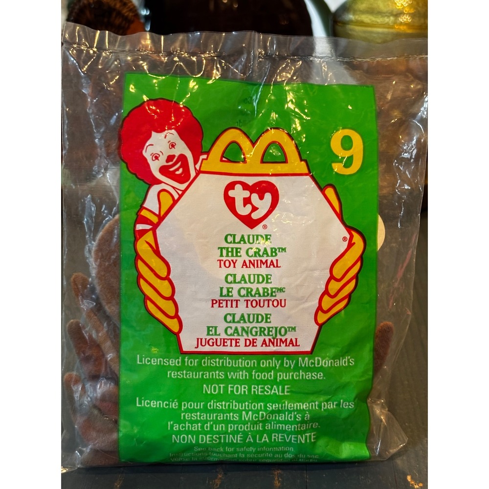 1999 McDonalds Teenie Beanie Baby Claude the Crab #9 New Sealed Packaging